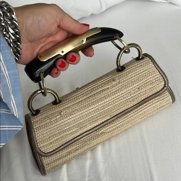 Jalda Sophisticated Tan and Brown Clutch with Woven Texture - Picture 6 of 11